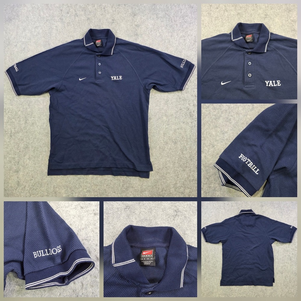 Vintage Yale Bulldogs Polo T Shirt Mens Small Blue NCAA‎ Football Nike Team